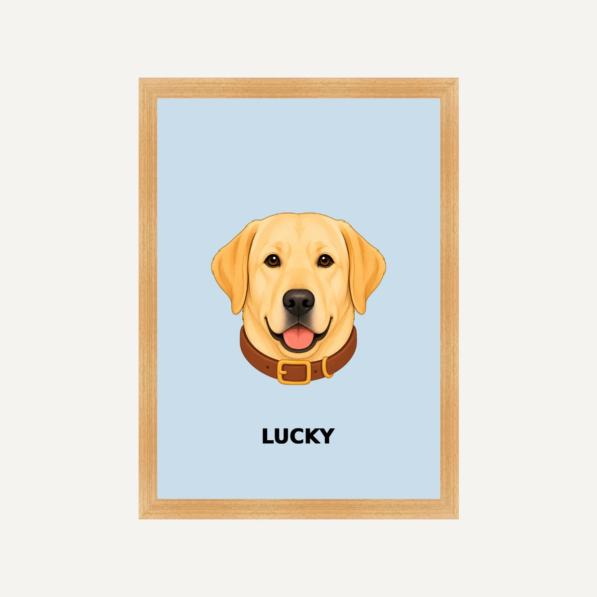 Personalised Dog - Framed Print - Light Blue - Natural wood frame