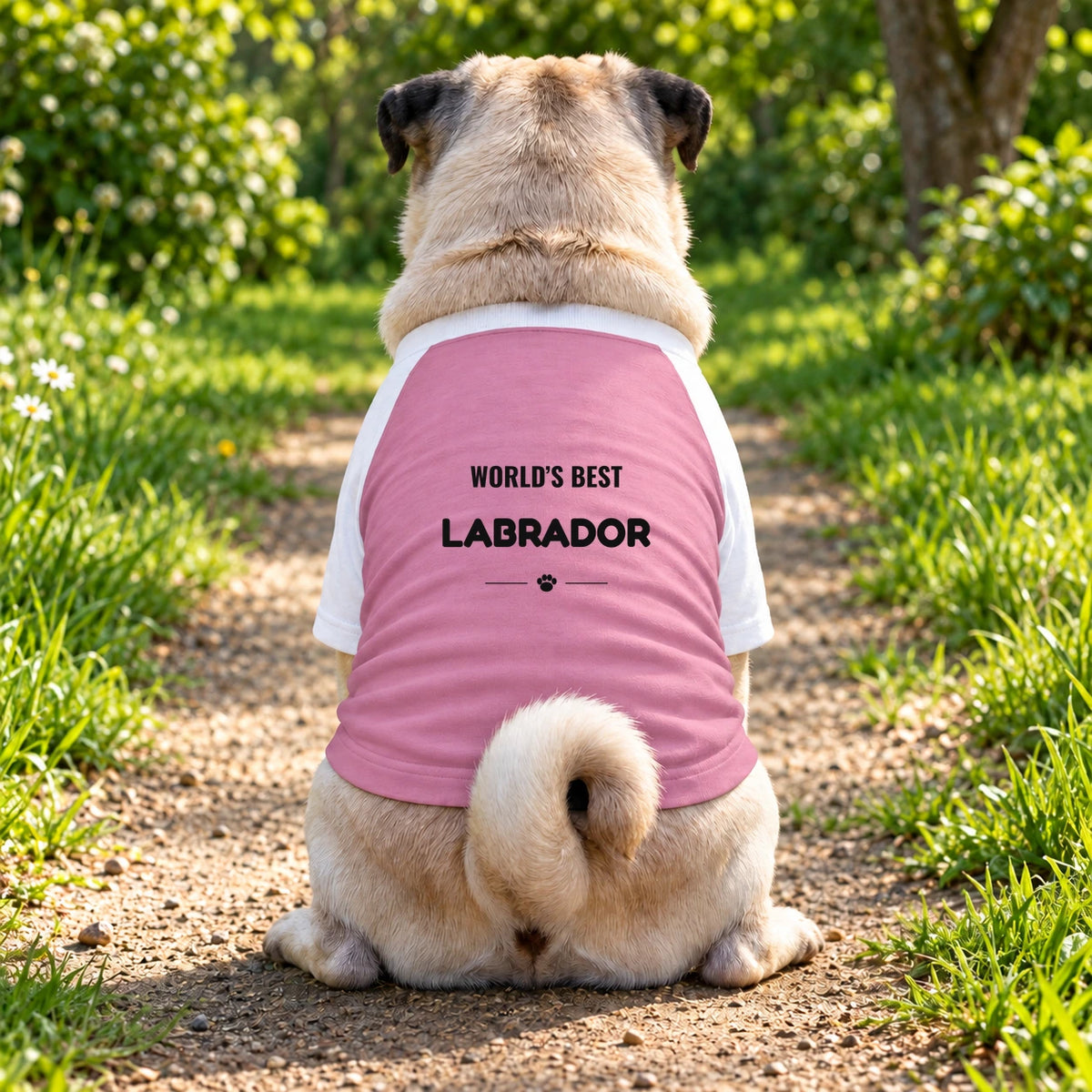 Personalised World’s Best Dog Breed Raglan T-Shirt - Pink/White - Garment preview
