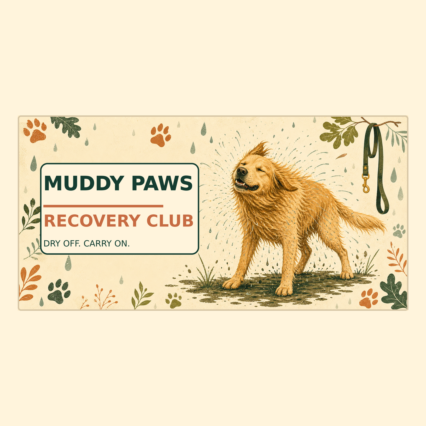 Muddy Paws Recovery Club dog towel exact artwork on a square canvas