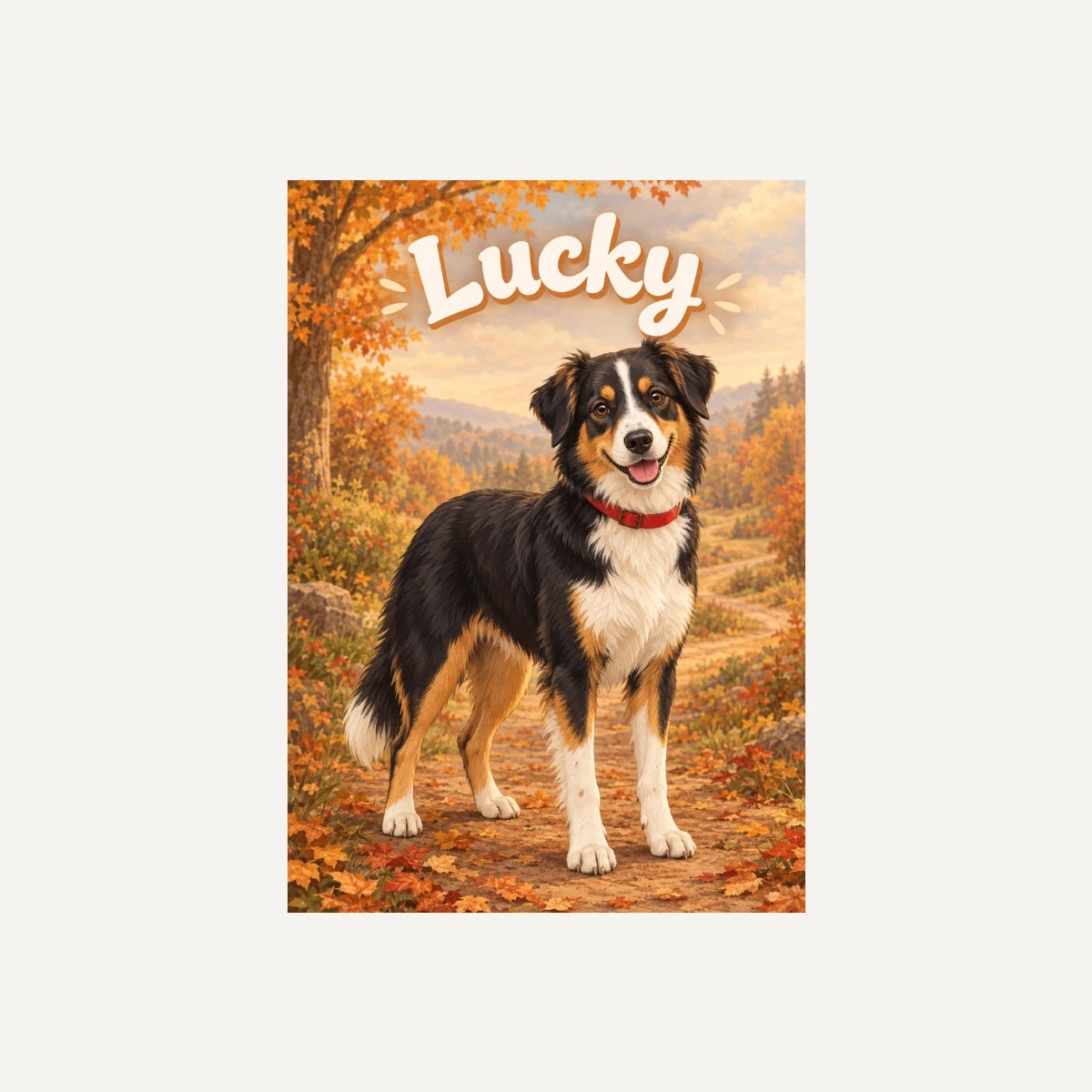 Personalised Classic Cartoon Dog - Framed Print - Cream - Unframed print