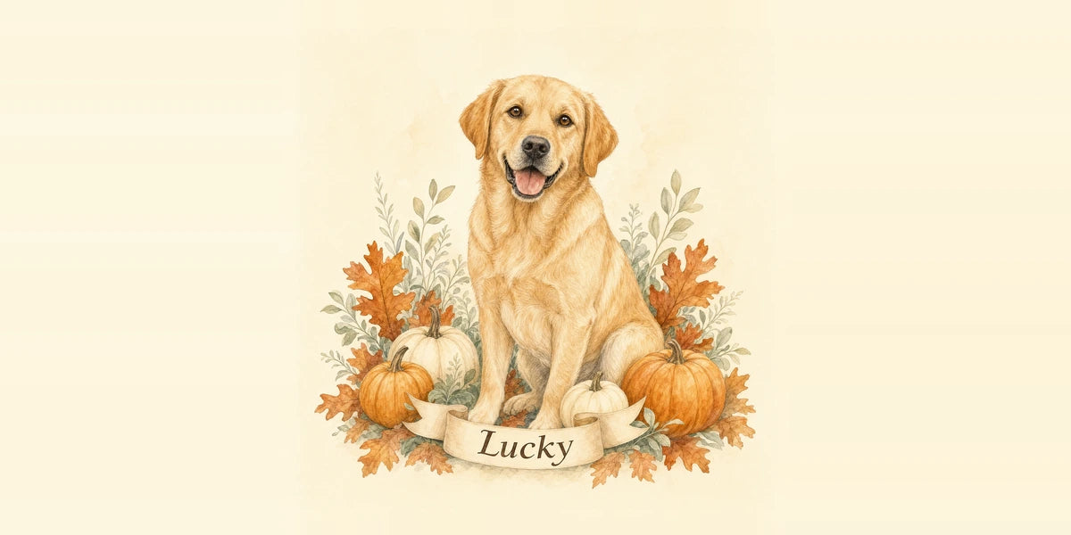 Autumn Pumpkin AI Dog Landscape Towel - Cream - Finished landscape towel