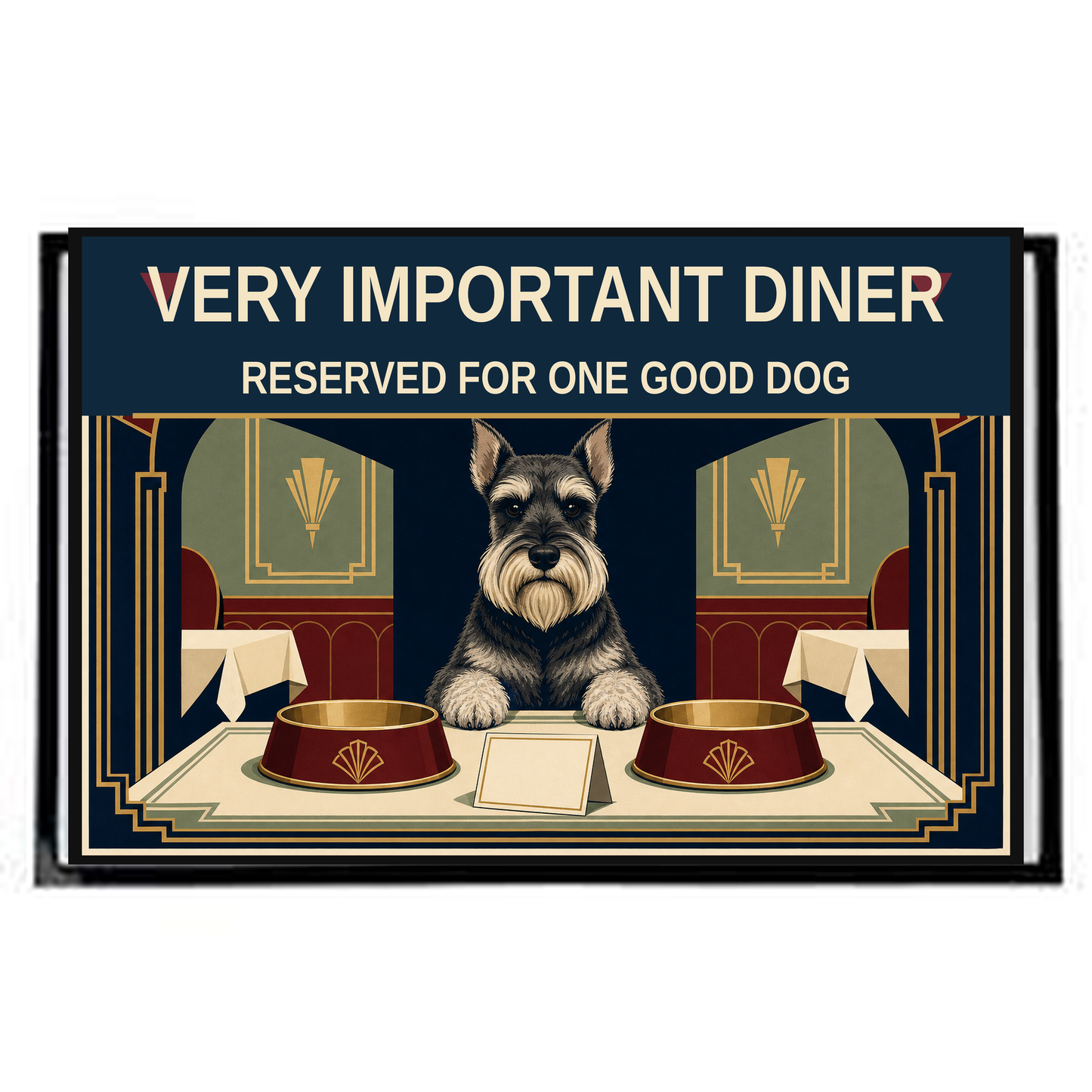 Very Important Diner dog food mat artwork with Reserved For One Good Dog wording