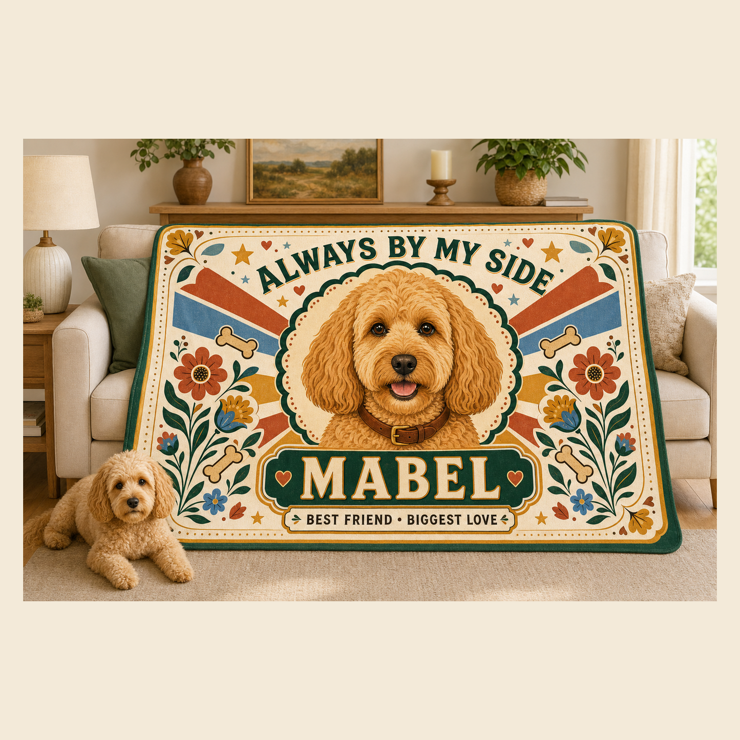 Personalised Always By My Side dog blanket with a Cavapoo