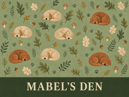 Personalised Dog Blanket – Woodland Dreamer - Sage Woodland - Finished artwork