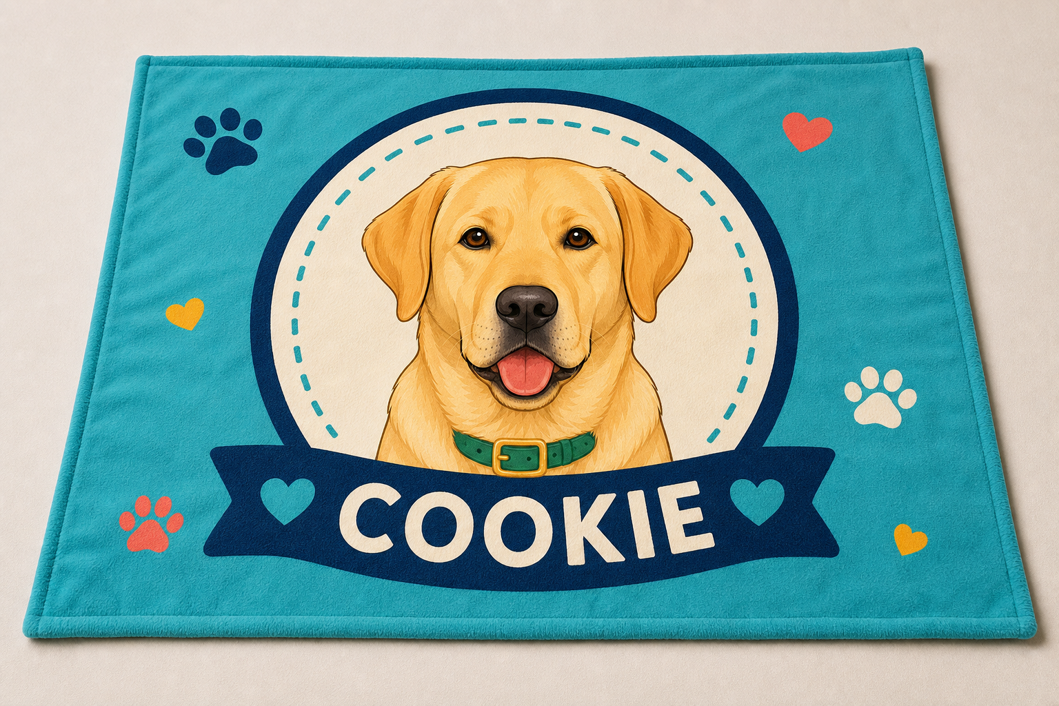 Personalised Best Friend Badge dog blanket with 2D flat dog portrait and name