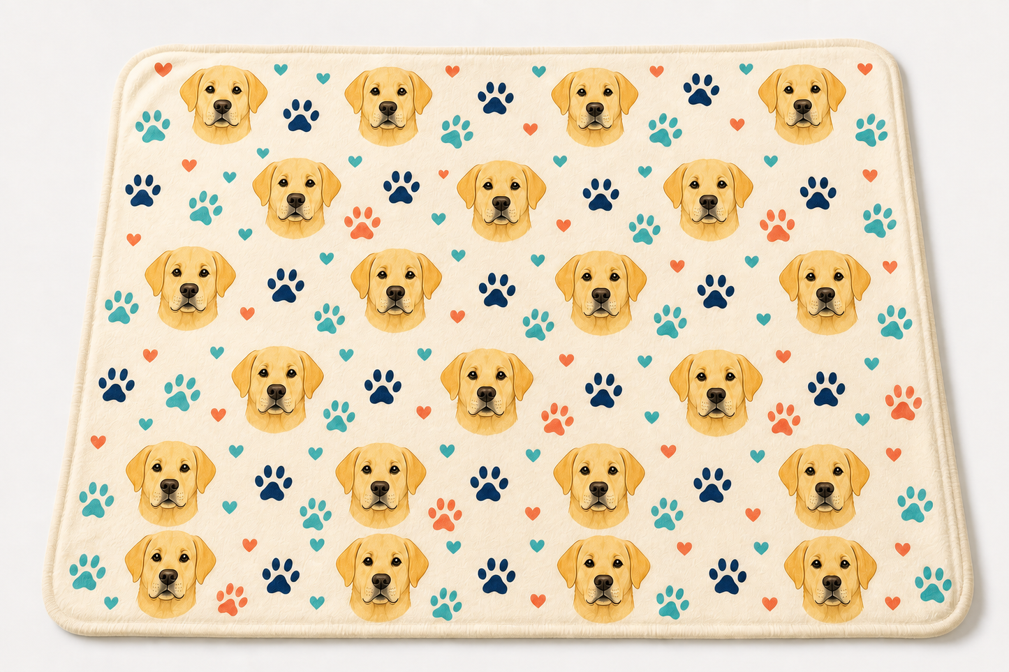 Happy Dog Repeat blanket with repeating 2D flat dog illustrations and no text