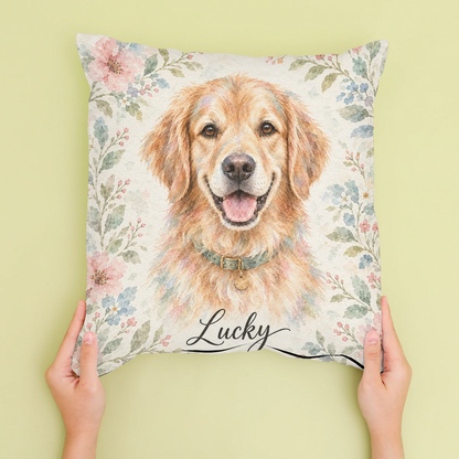 Personalised Wartercolour Flower Dog - Cushion - Cream - Sofa lifestyle