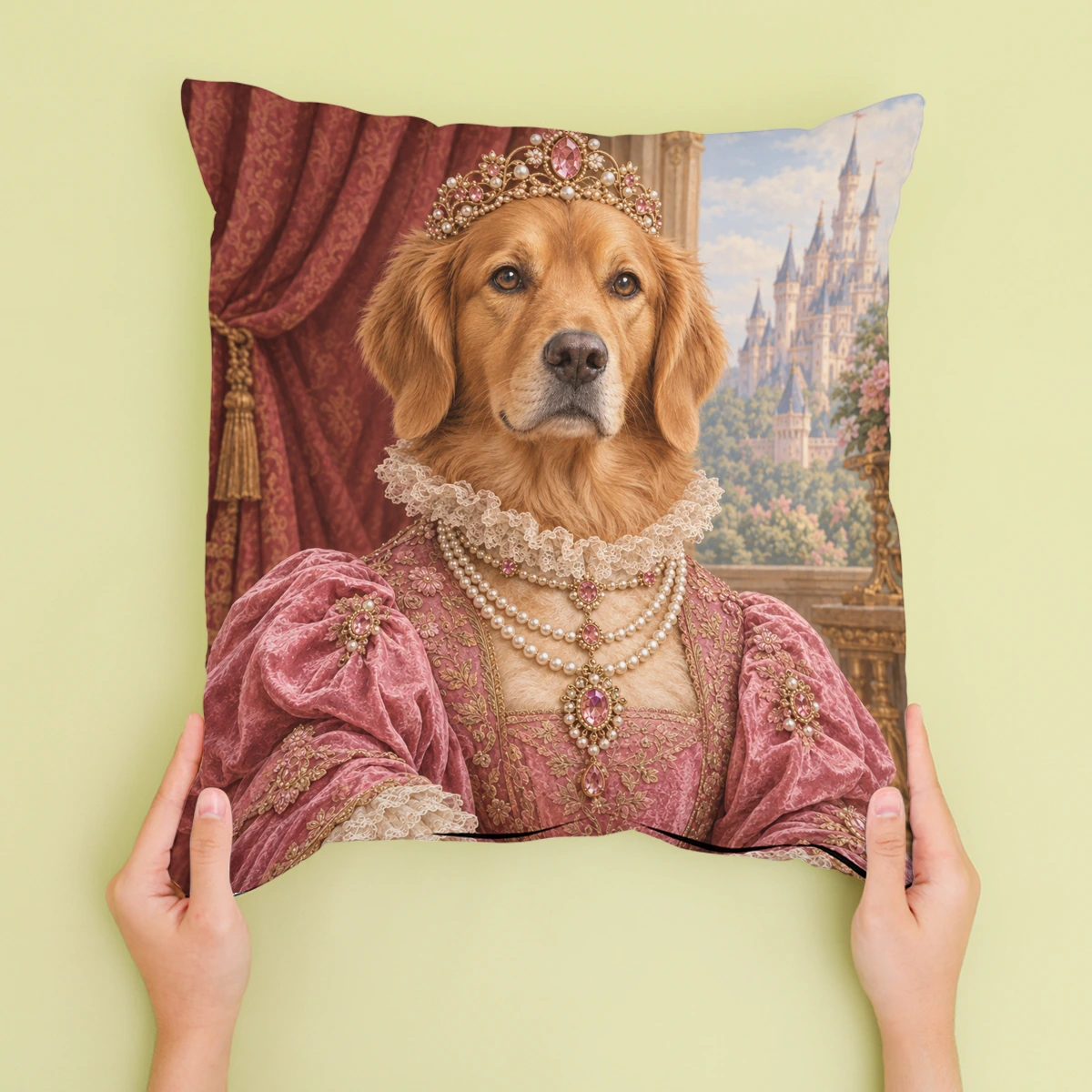 Personalised The Princess Dog - Cushion - Cream - Sofa lifestyle