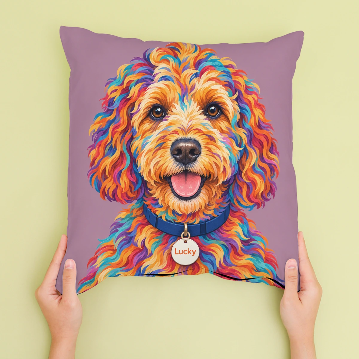 Personalised Pop Art Dog - Cushion - Cream - Sofa lifestyle