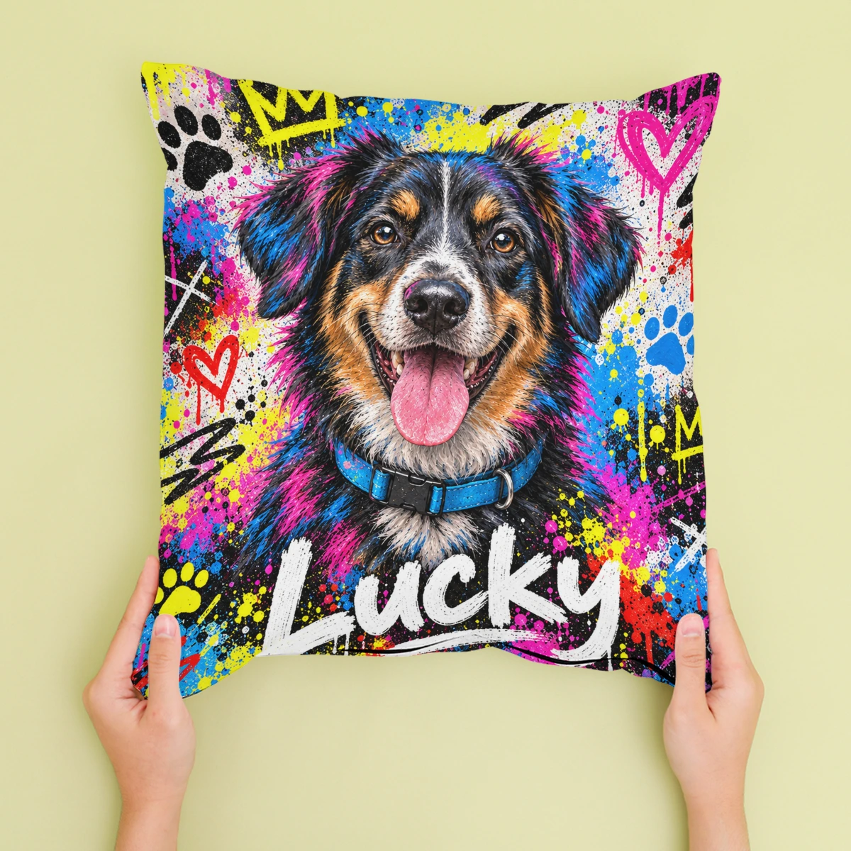 Personalised Graffiti Dog - Cushion - Cream - Sofa lifestyle
