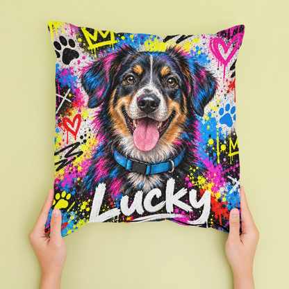 Personalised Graffiti Dog - Cushion - Cream - Sofa lifestyle