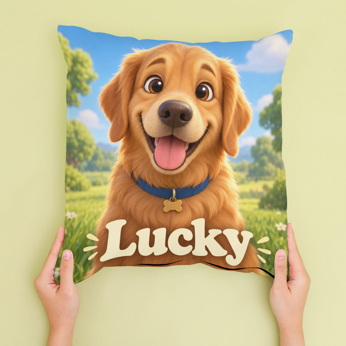 Personalised Movie Dog Cushion - Cream - Sofa lifestyle