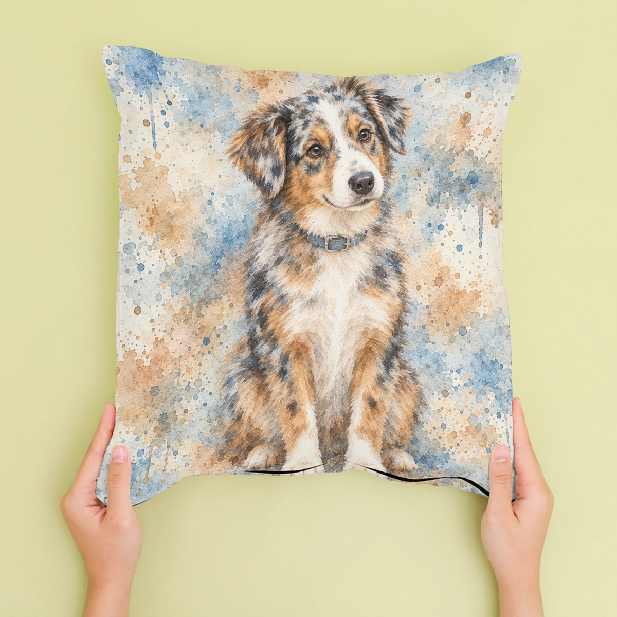 Personalised Watercolour Dog - Cushion - Cream - Sofa lifestyle