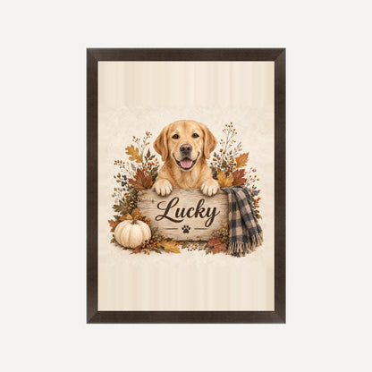 Autumn Dog Framed Print - Cream - Black wood frame