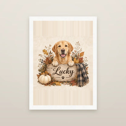 Autumn Dog Framed Print - Cream - White wood frame