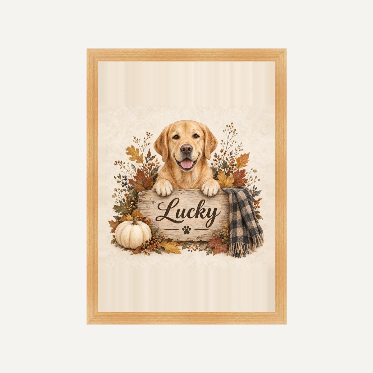 Autumn Dog Framed Print - Cream - Natural wood frame