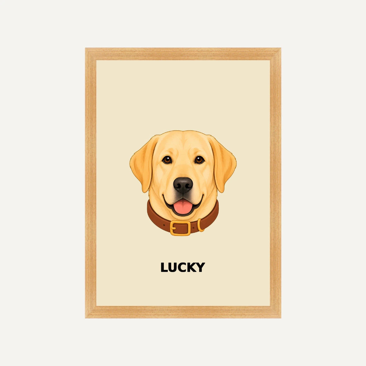 Personalised Dog - Framed Print - Cream - Natural wood frame