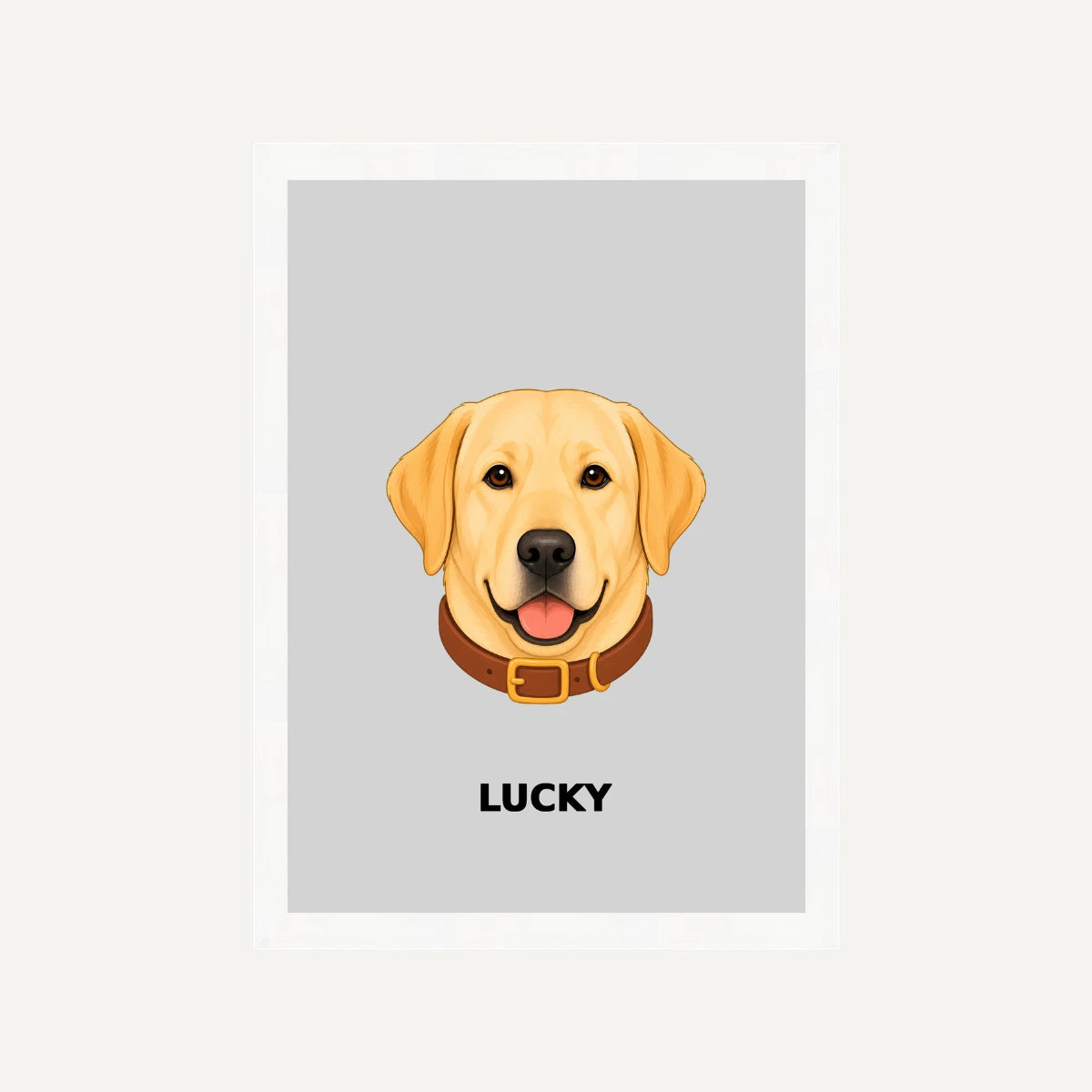 Personalised Dog - Framed Print - Grey - White wood frame
