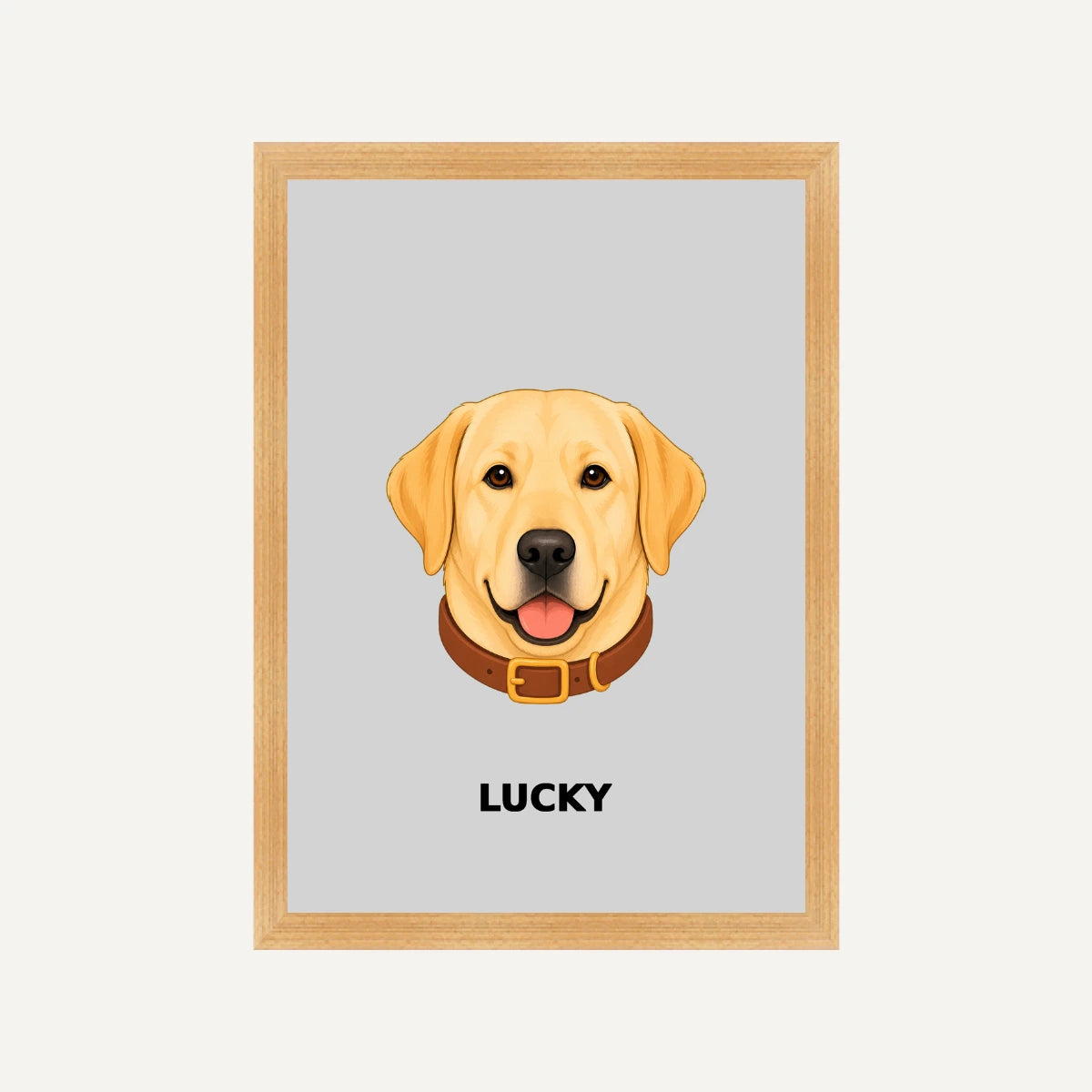 Personalised Dog - Framed Print - Grey - Natural wood frame