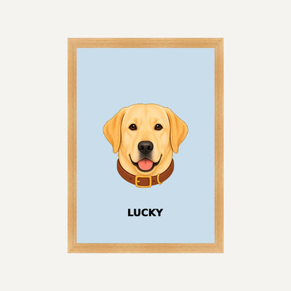 Personalised Dog - Framed Print - Light Blue - Natural wood frame