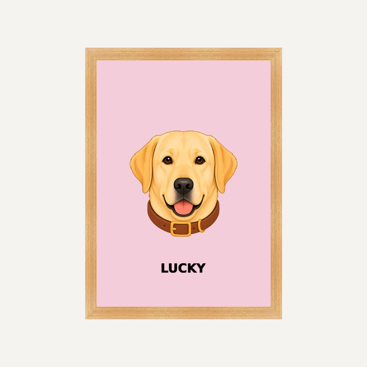 Personalised Dog - Framed Print - Light Pink - Natural wood frame