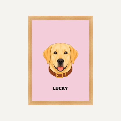 Personalised Dog - Framed Print - Light Pink - Natural wood frame