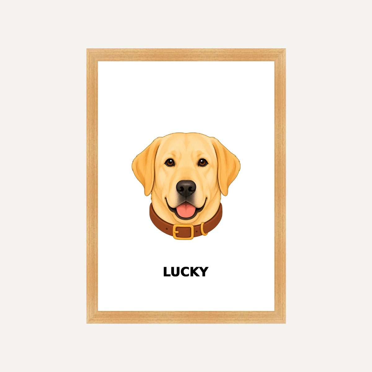 Personalised Dog - Framed Print - White - Natural wood frame