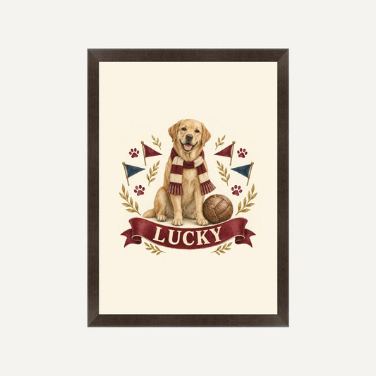 Personalised Dog Framed Print – Football Mascot - Football Mascot - Black wood frame