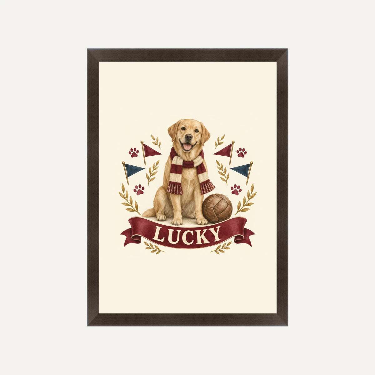 Personalised Dog Framed Print – Football Mascot - Football Mascot - Black wood frame