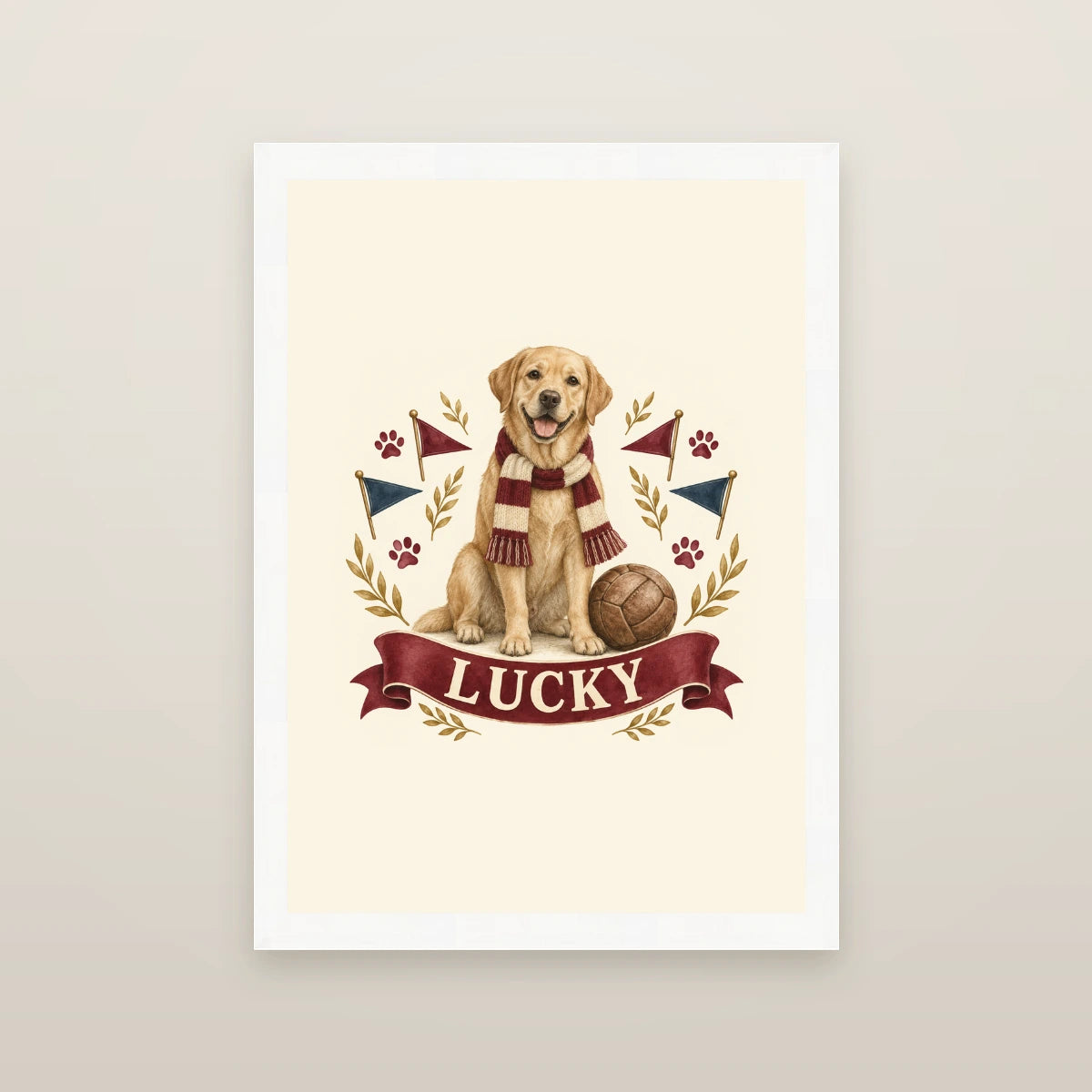 Personalised Dog Framed Print – Football Mascot - Football Mascot - White wood frame