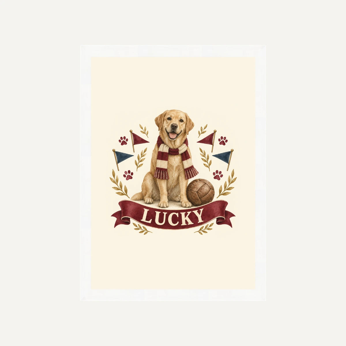 Personalised Dog Framed Print – Football Mascot - Football Mascot - White wood frame