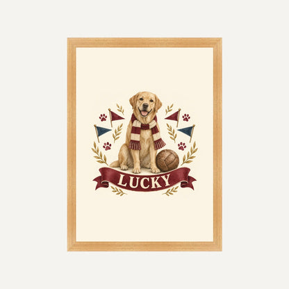 Personalised Dog Framed Print – Football Mascot - Football Mascot - Natural wood frame