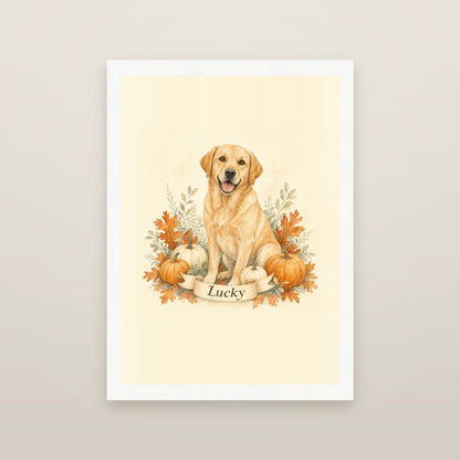 Autumn Pumpkin AI Dog Framed Print - Cream - White wood frame