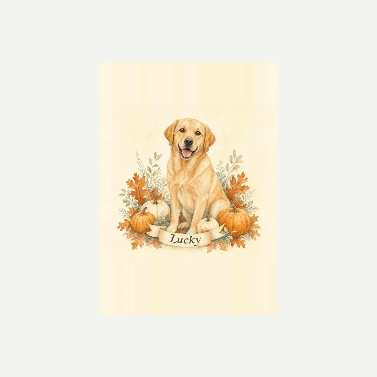 Autumn Pumpkin AI Dog Framed Print - Cream - Unframed print