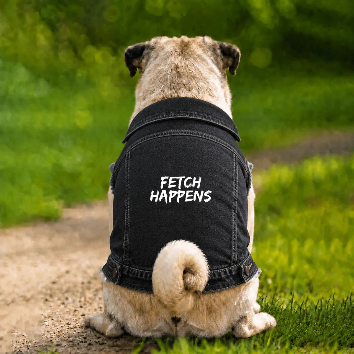 Dog Denim Jacket – Fetch Happens - Black - Garment preview
