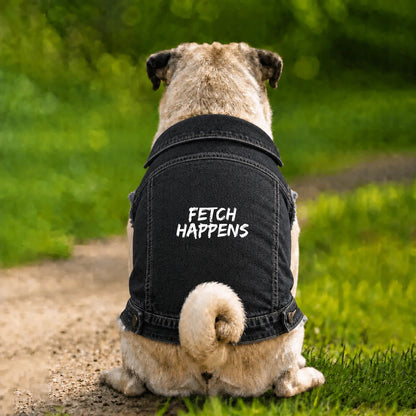 Dog Denim Jacket – Fetch Happens - Black - Garment preview