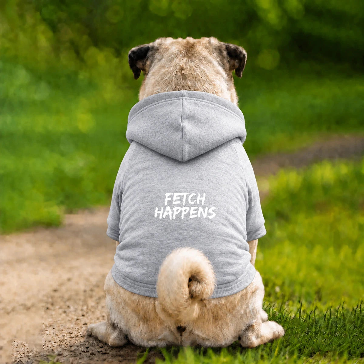 Dog Hoodie – Fetch Happens - Grey - Garment preview