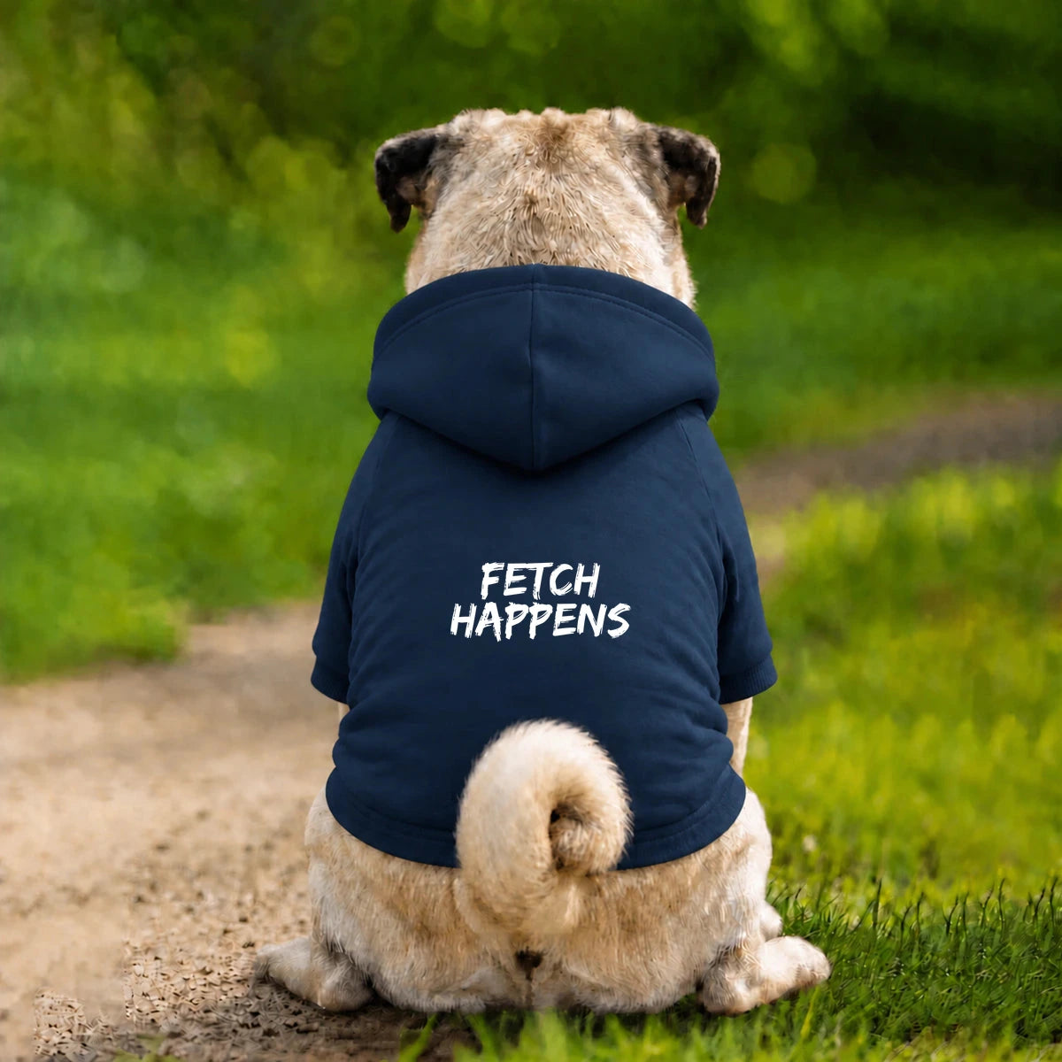 Dog Hoodie – Fetch Happens - Navy - Garment preview