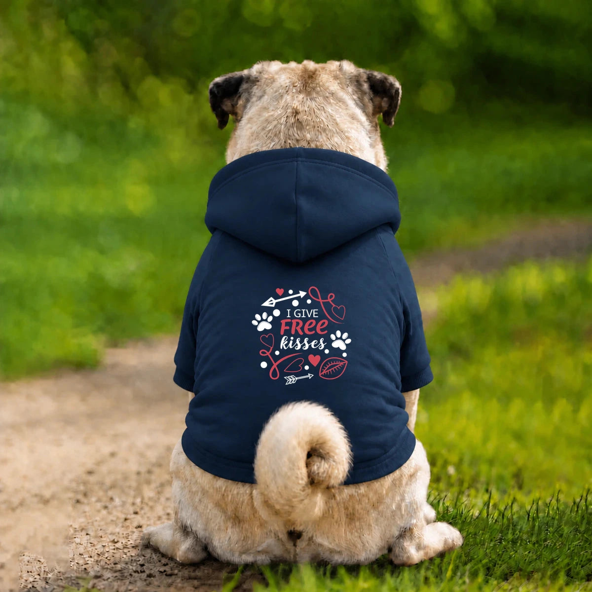 Dog Hoodie – I Give Free Kisses - Navy - Garment preview