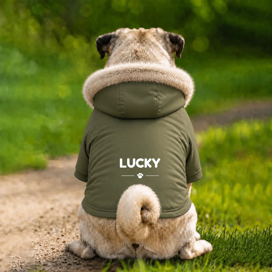 Personalised Dog Name Parka Jacket - Khaki - Garment preview