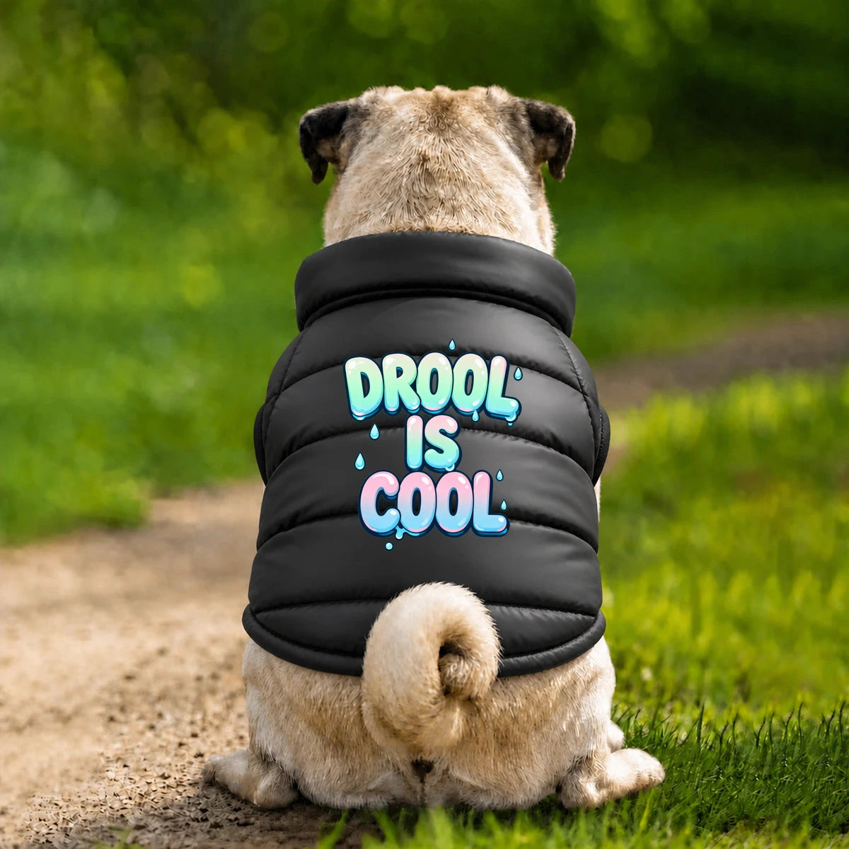 Dog Puffer Jacket – Drool Is Cool - Black - Garment preview