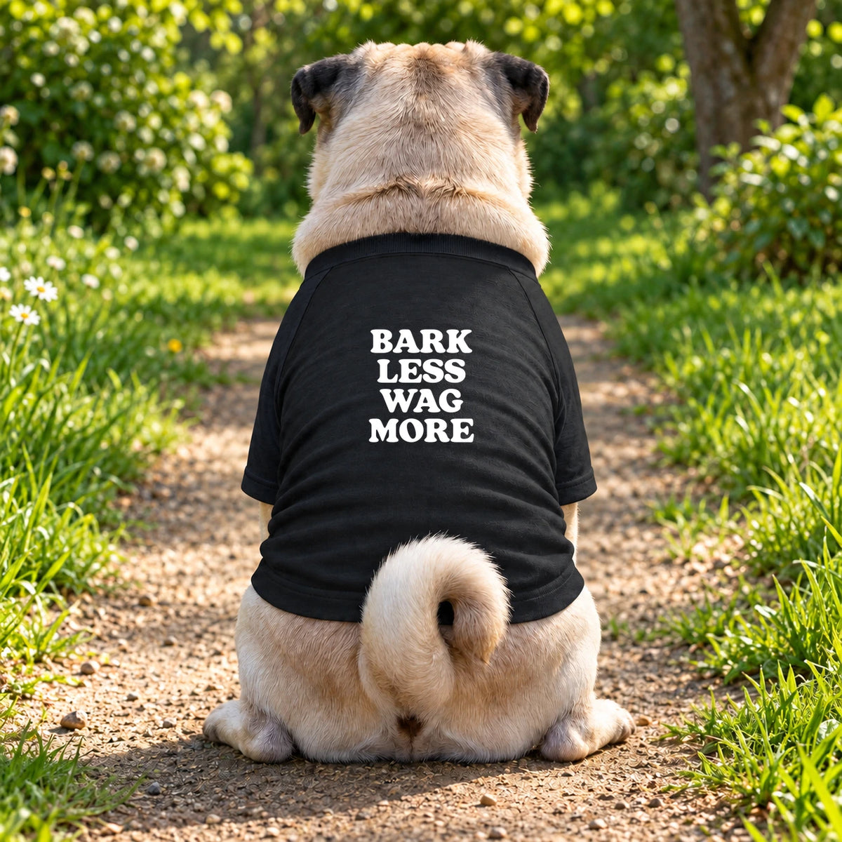 Dog T-Shirt – Bark Less Wag More - Black - Garment preview