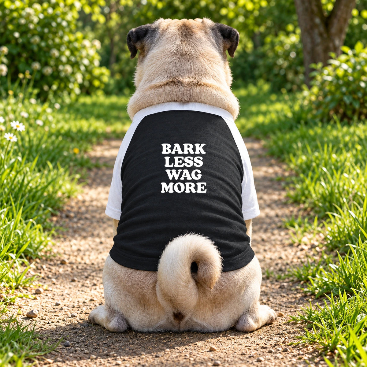 Dog T-Shirt – Bark Less Wag More - Black/White - Garment preview