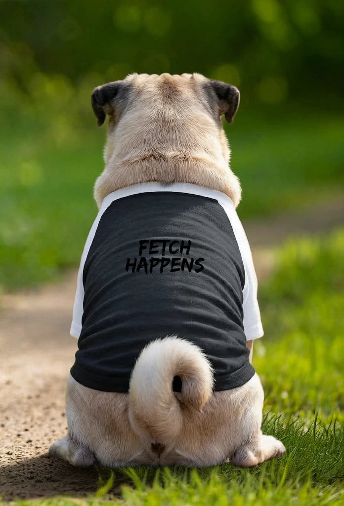 Dog T-Shirt – Fetch Happens - Black/White - Garment preview