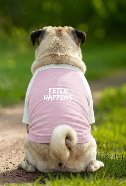 Dog T-Shirt – Fetch Happens - Pink/White - Garment preview