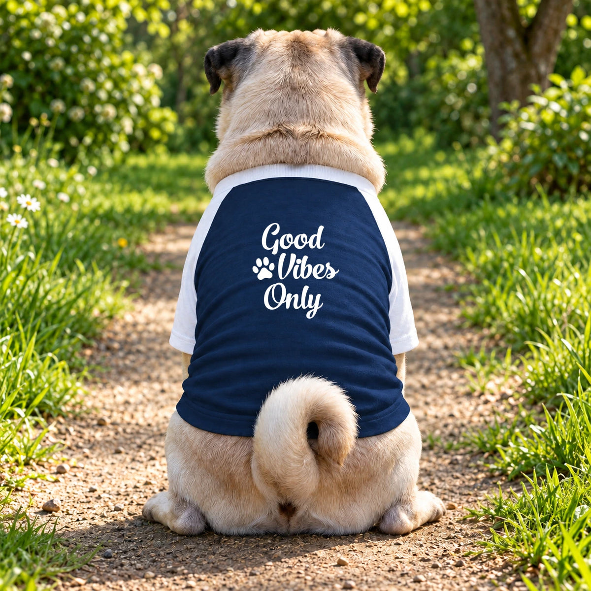 Dog T-Shirt – Good Vibes Only - Navy/White - Garment preview