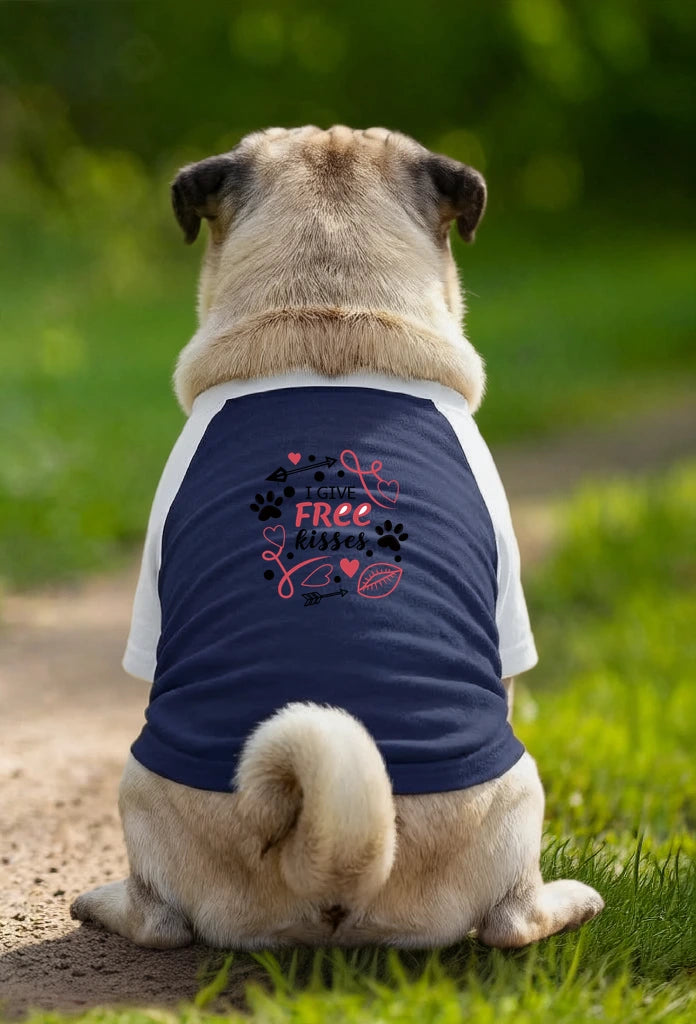 Dog T-Shirt – I Give Free Kisses - Navy/White - Garment preview