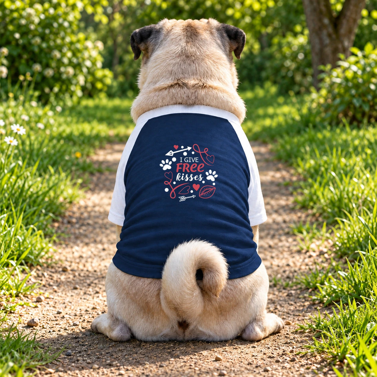 Dog T-Shirt – I Give Free Kisses - Navy/White - Garment preview