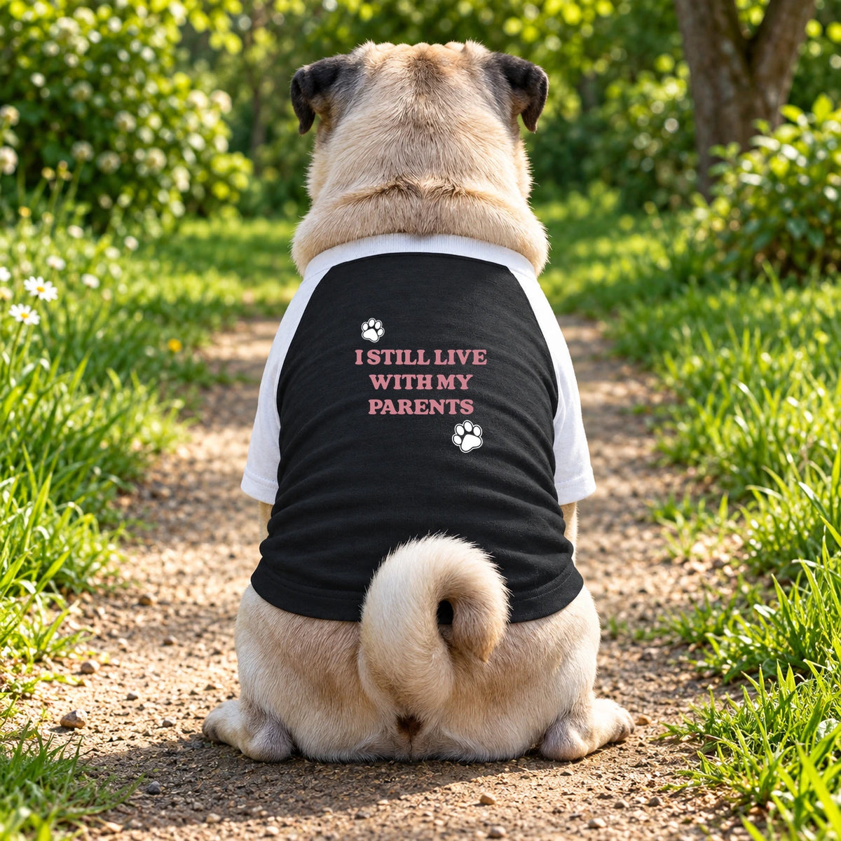 Dog T-Shirt – I Still Live With My Parents - Black/White - Garment preview