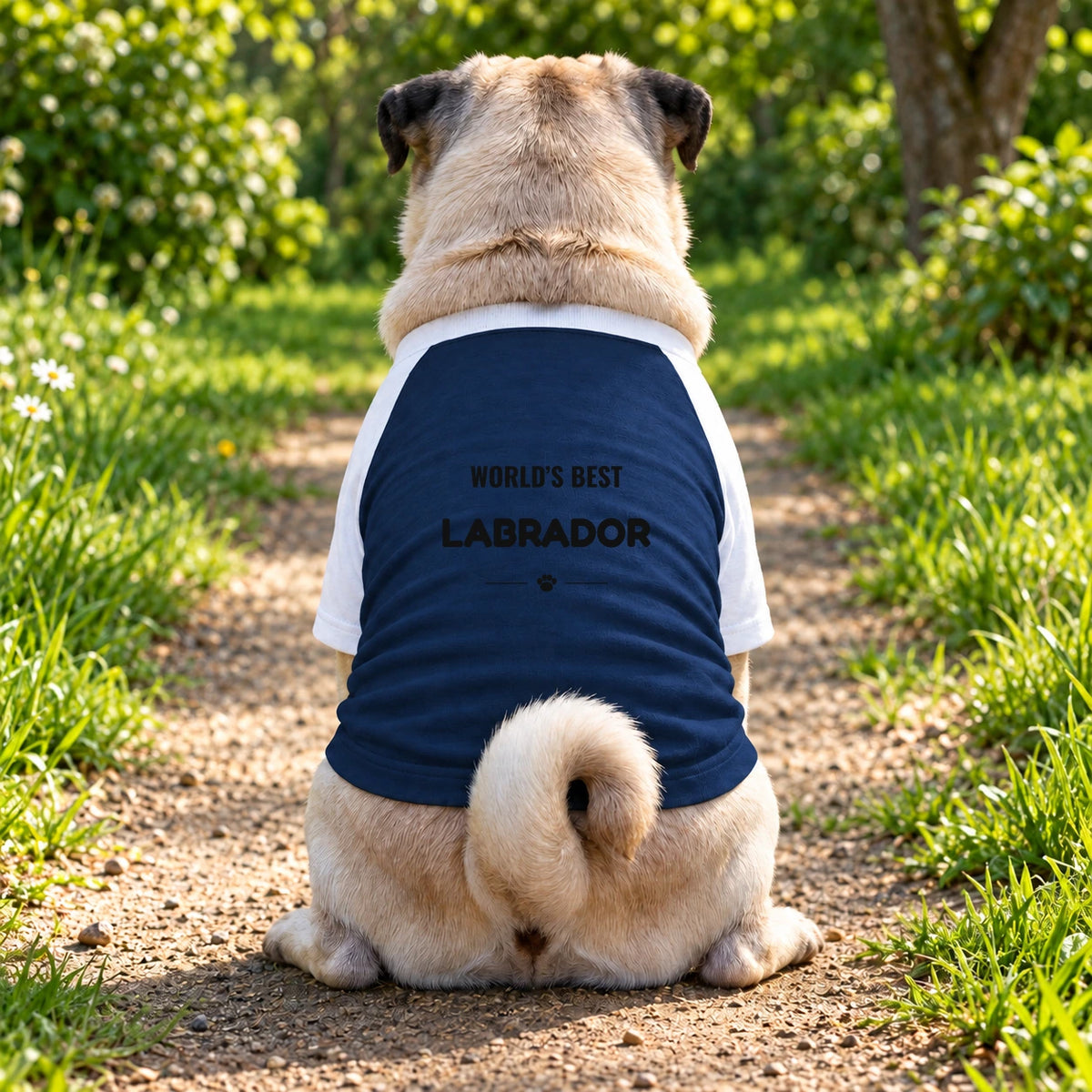 Personalised World’s Best Dog Breed Raglan T-Shirt - Navy/White - Garment preview